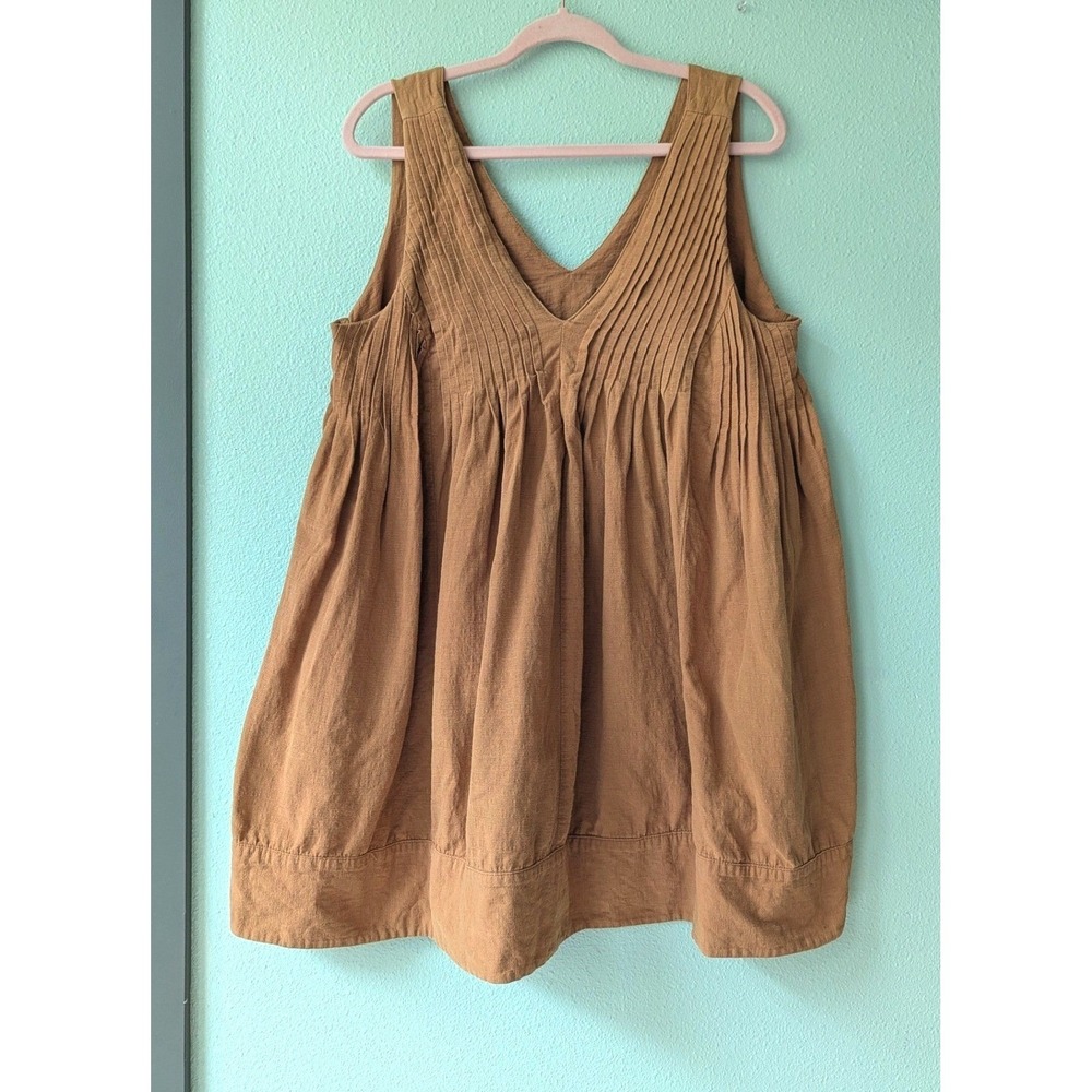 100% Cotton Pintuck Lagenlook Tank Top Oversized Minimalist V-Neck Sleeveless M